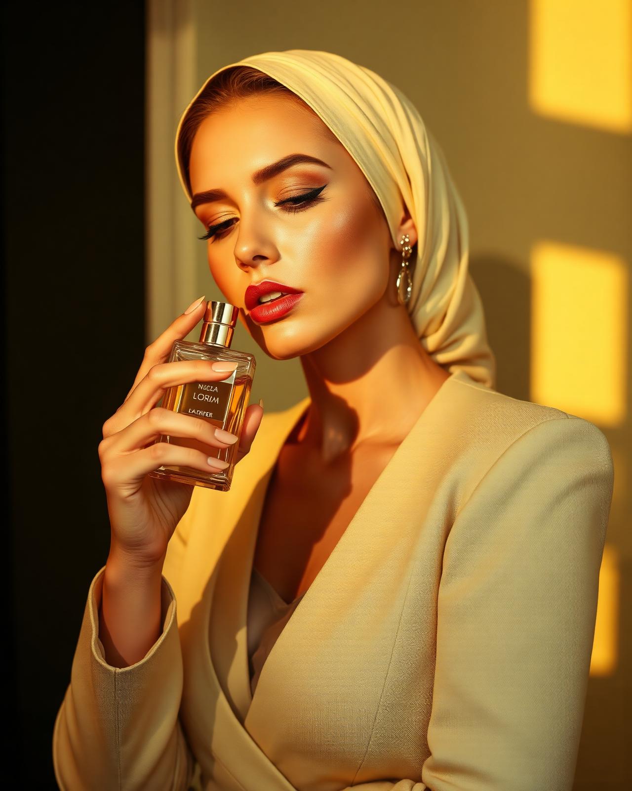 Modelo aplicando perfume
